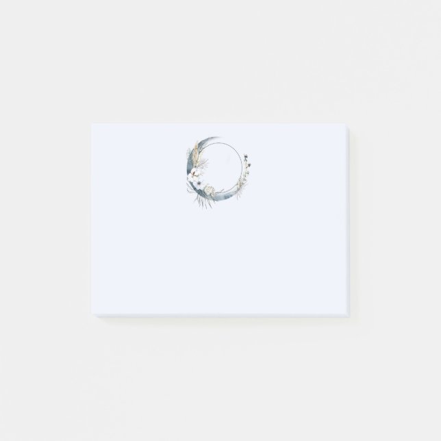 Post-it® Lune de croissant bleu avec fleurs blanches (Devant)