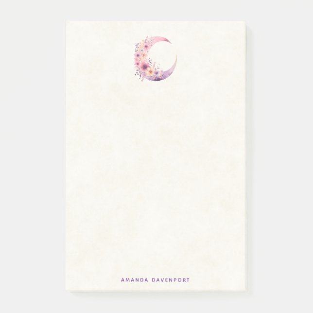 Post-it® Lune rose Croissant avec de jolies fleurs (Devant)