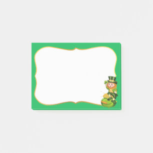 Post-it® Lutin mignon et pot d'or sur fond vert 