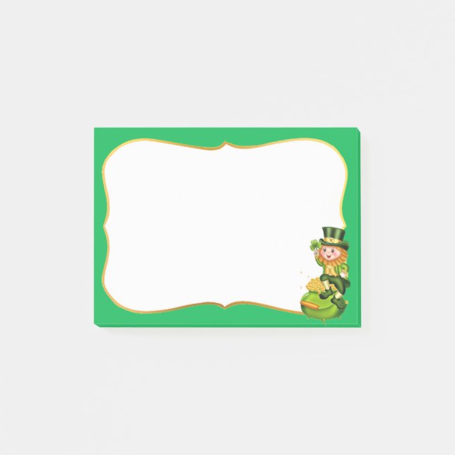 Post-it® Lutin mignon et pot d'or sur fond vert  (Devant)