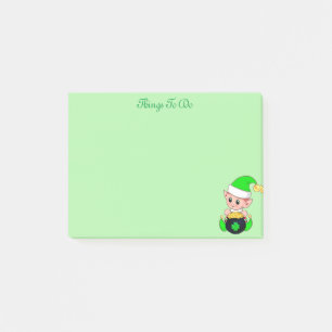 Post-it® Lutin vert & pièces d'or sur fond vert