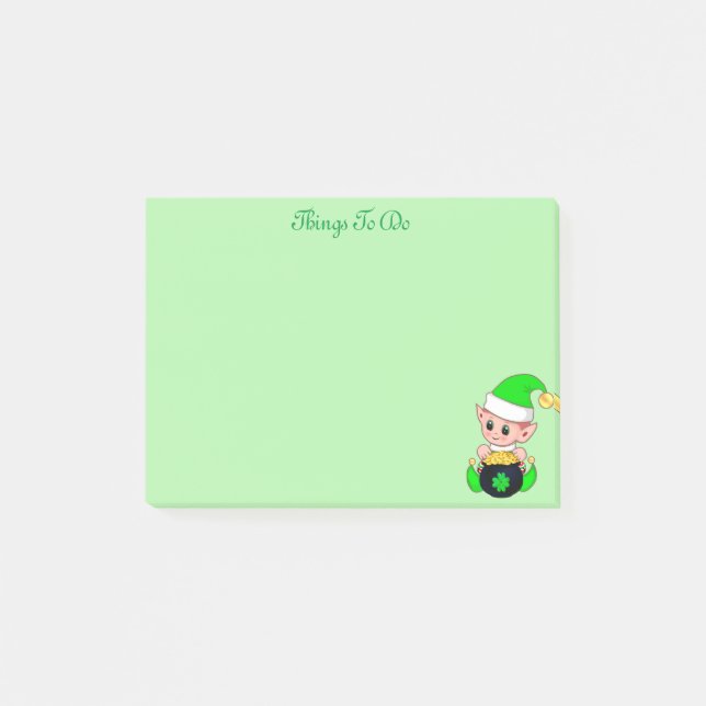 Post-it® Lutin vert & pièces d'or sur fond vert (Devant)