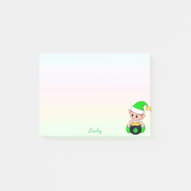 Post-it® Lutins verts & pièces d'or sur fond pastel (Devant)