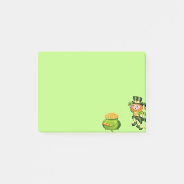 Post-it® Lutrin de lutin & pot d'or sur fond vert citron (Devant)