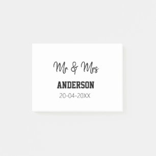 Post-it® M & Mme ajout nom de famille date année cadeau de