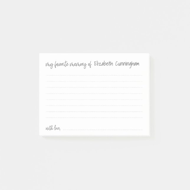 Post-it® Ma mémoire préférée Funérailles Carte d'assiduité  (Devant)