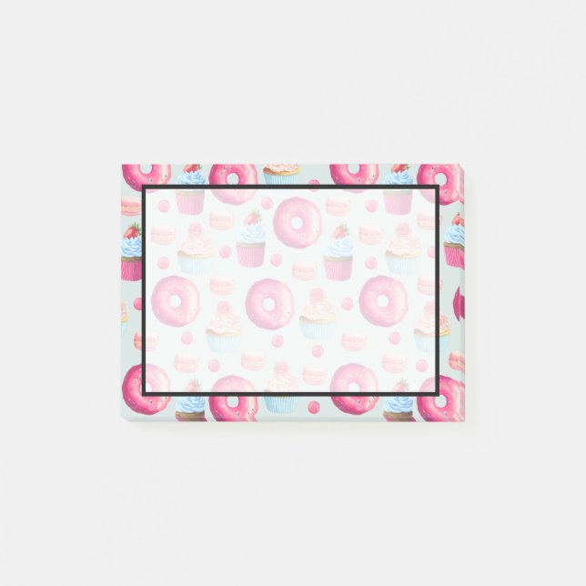 Post-it® Macarons À Bain Et Motif À Cupcake En Aquarelle (Devant)