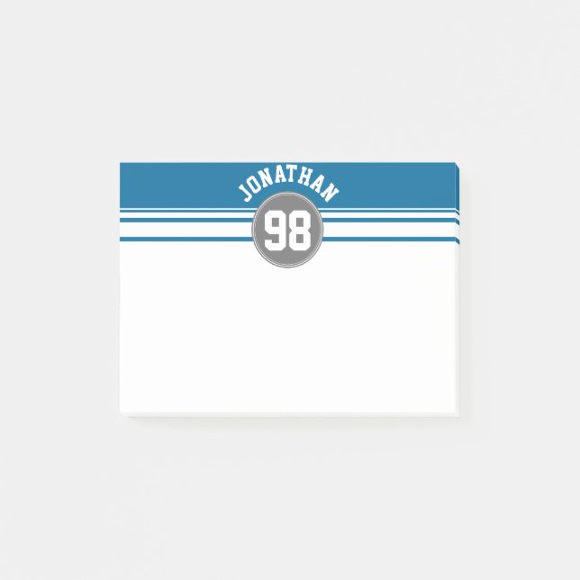 Post-it® Maillot de sport bleu et gris rayures nom numéro (Devant)