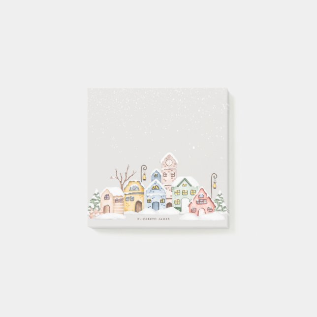 Post-it® Maison rustique de village aquarelle en hiver sur  (Devant)
