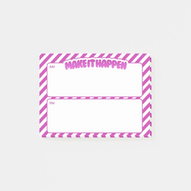 Post-it® Make It Happen AM/PM Sticky Notes – Pink Stripes (Devant)