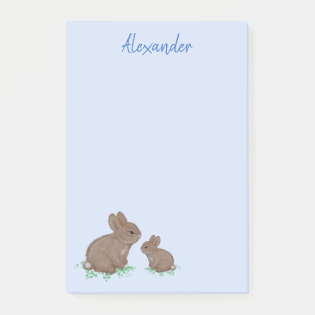 Post-it® Mama mignonne avec lapin bébé en bleu cou (Devant)