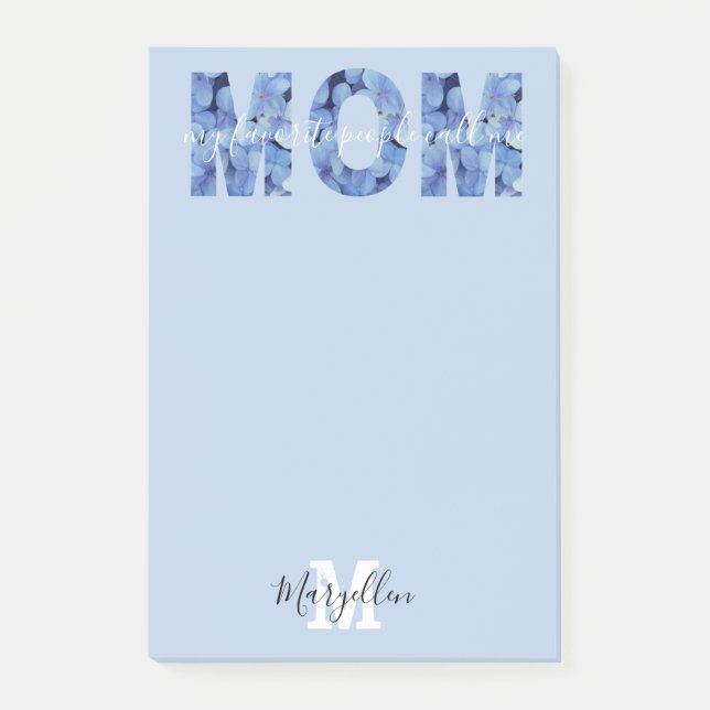Post-it® Maman Ajoutez Votre Nom et Monogramme Hydrangea Bl (Devant)