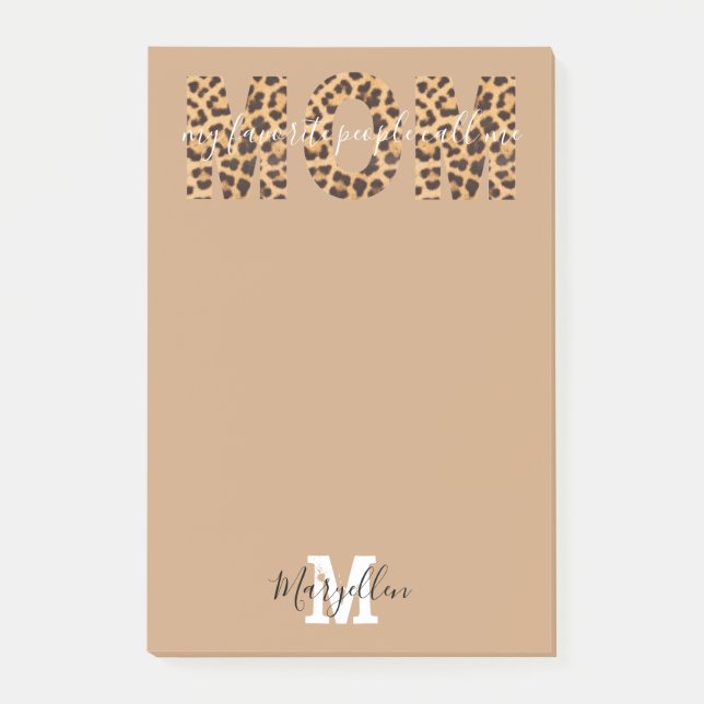 Post-it® Maman Ajoutez Votre Nom et Monogramme Imprimé Léop (Devant)