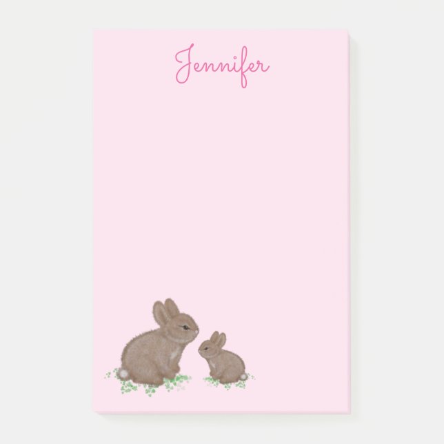 Post-it® Maman et bébé lapin mignons dans du trèfle rose (Devant)