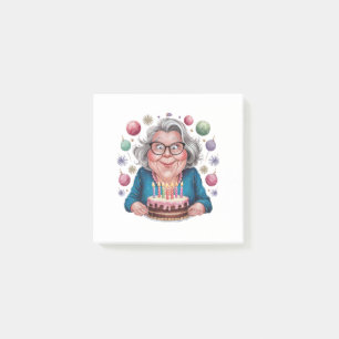 Post-it® Mamie drôle qui regarde le gâteau d'anniversaire A