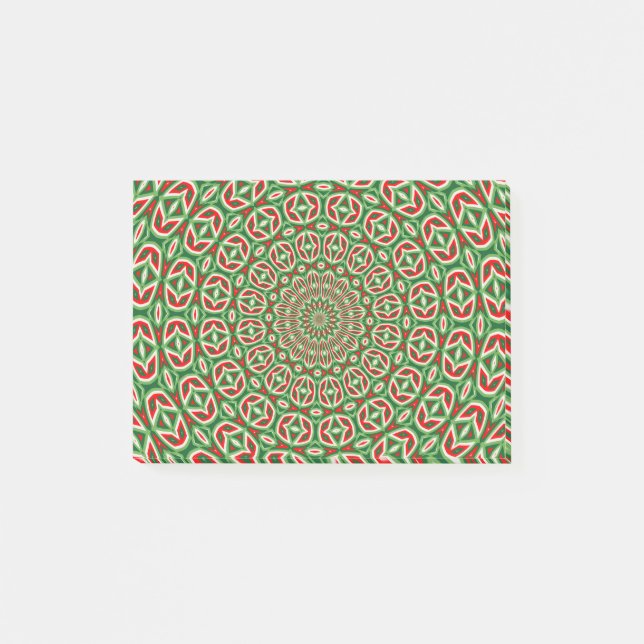 Post-it® Mandala De Noël Vert Et Rouge Et Blanc Deux Tons (Devant)