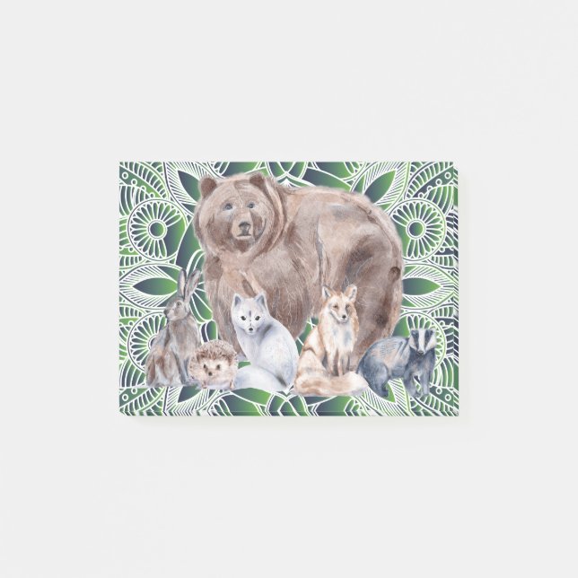 Post-it® Mandala Rabbit Bear Hedgehog Fox Badger (Devant)