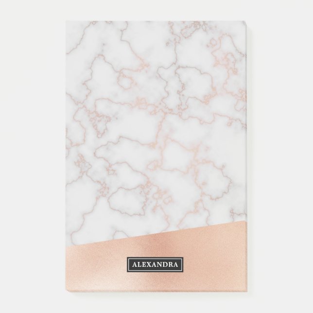 Post-it® Marble Faux Rose Gold Nom personnalisé Post-it Not (Devant)