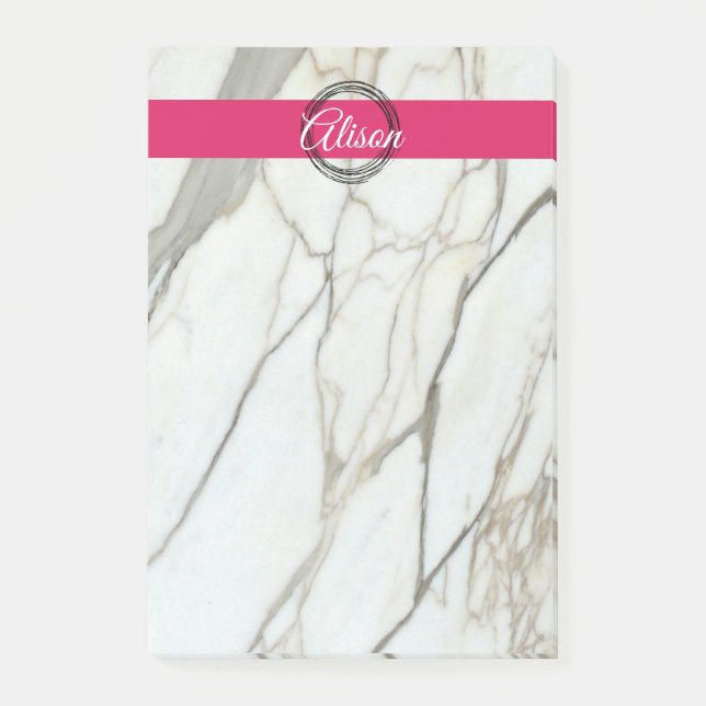Post-it® Marbre blanc chic et nom de fille rose (Devant)