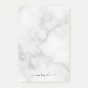 Post-it® Marbre blanc de nom personnalisé de script modern