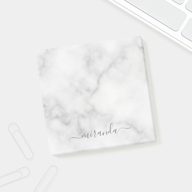 Post-it® Marbre blanc de nom personnalisé de script moderne (Créateur téléchargé)