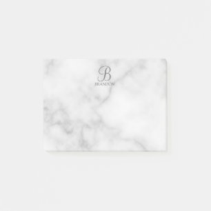 Post-it® Marbre blanc de script personnalisé Monogramme et