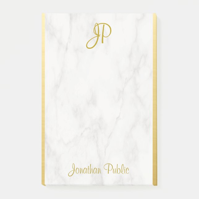 Post-it® Marbre blanc Gold Monogramme Modèle personnalisé (Devant)