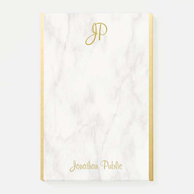 Post-it® Marbre blanc Modèle personnalisé Monogramme Or (Devant)