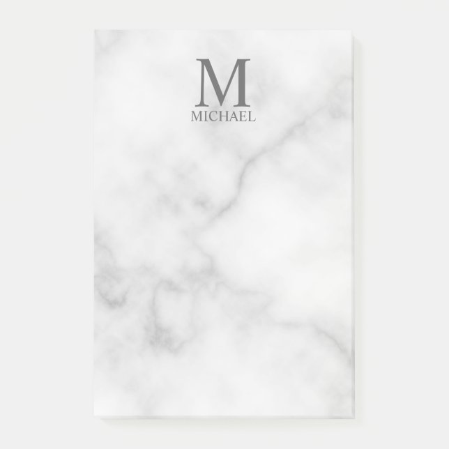 Post-it® Marbre blanc Monogramme personnalisé et nom (Devant)