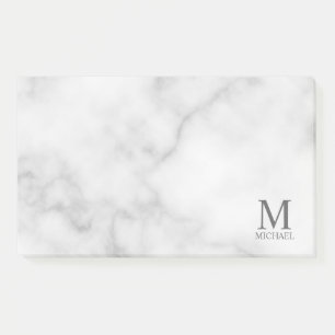 Post-it® Marbre blanc Monogramme personnalisé et nom