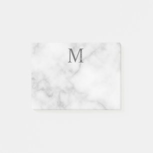 Post-it® Marbre blanc Monogramme personnalisé et nom