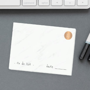 Post-it® Marbre blanc monogrammed cercle en cuivre classe