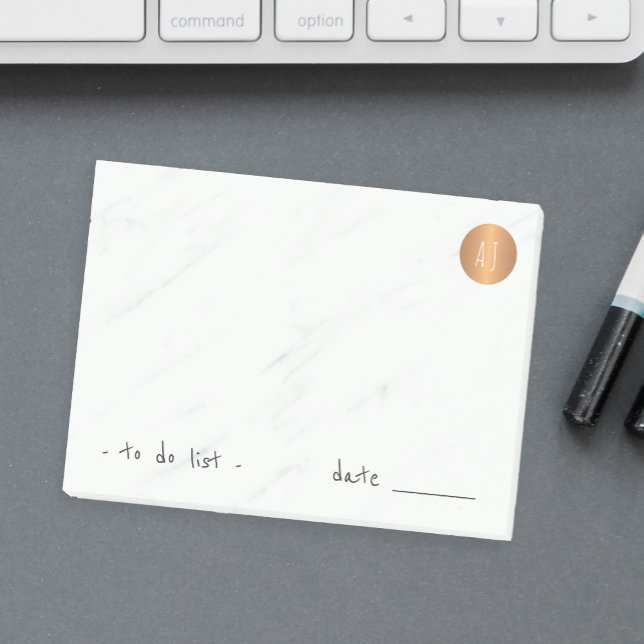 Post-it® Marbre blanc monogrammed cercle en cuivre classe (Créateur téléchargé)