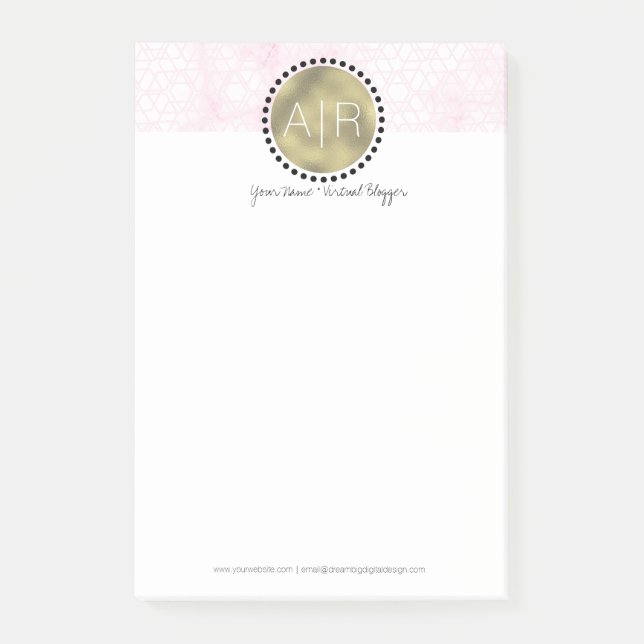 Post-it® Marbre Rose Moderne Simulé Monogramme (Devant)