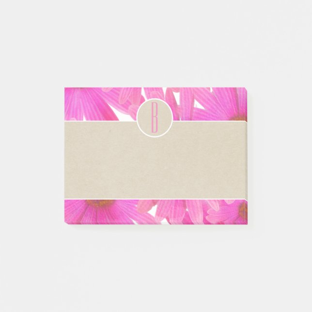 Post-it® Marguerites roses et kraft marron Monogramme initi (Devant)