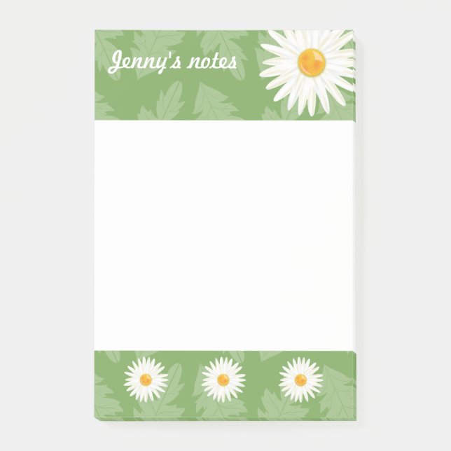 Post-it® Marguerites Sur Vert Avec Titre Personnalisé (Devant)