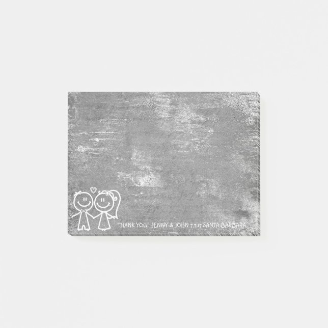 Post-it® Mariage Favor Merci Gris Argent Distressé (Devant)
