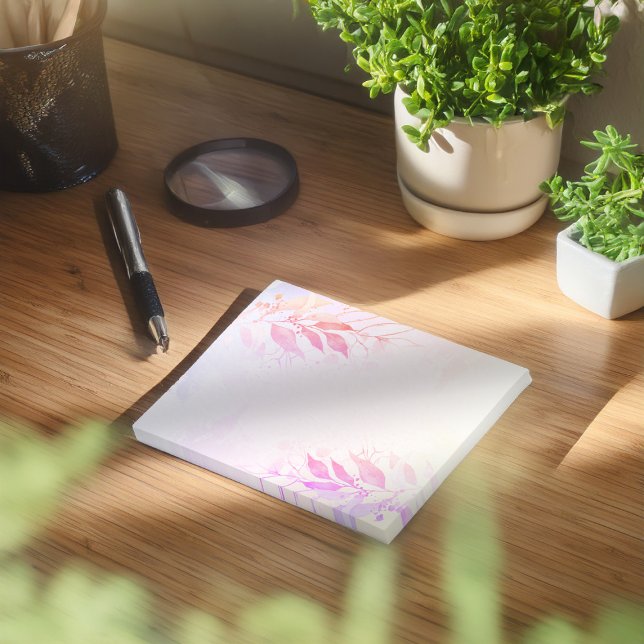Post-it® Mariage Fleurs Feuilles Aquarelle Rose Magenta (Créateur téléchargé)