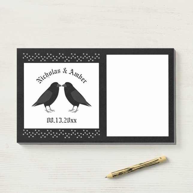 Post-it® Mariage gothique Baiser Ravens Personnalisé (Sur un bureau)