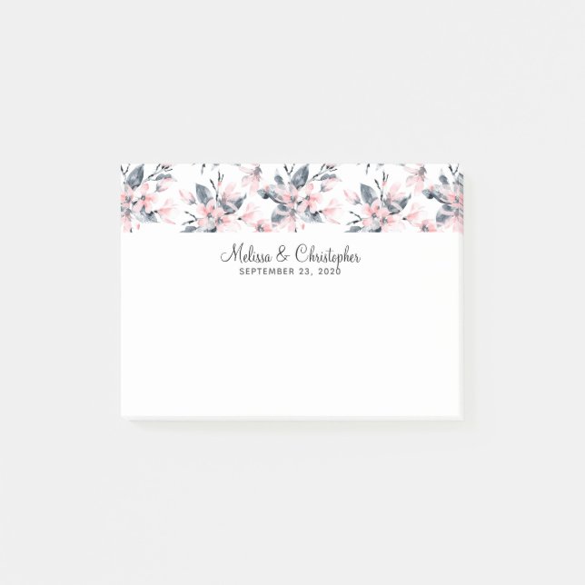 Post-it® Mariage Motif rose et gris Floral (Devant)