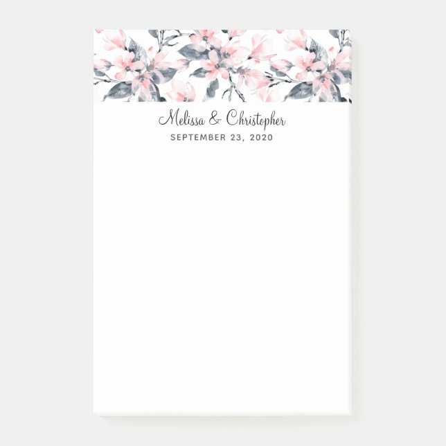 Post-it® Mariage Motif rose et gris Floral (Devant)