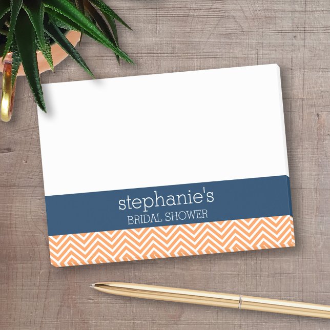Post-it® Mariage thème bleu marine et orange à chevrons (Personalized Post-It Notes - add you name or other text)