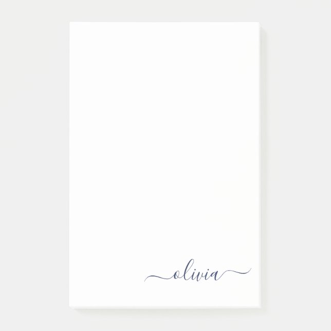 Post-it® Marine Bleu Blanc moderne Script Girl Monogramme N (Devant)