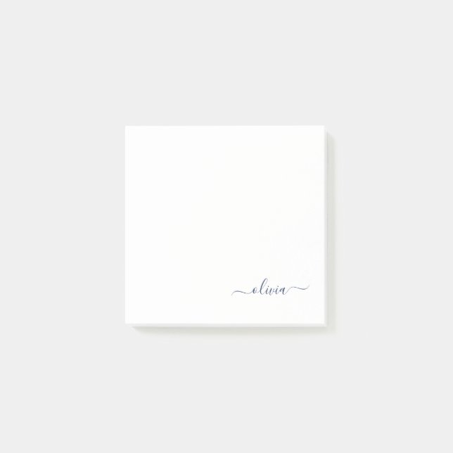 Post-it® Marine Bleu Blanc moderne Script Girl Monogramme N (Devant)