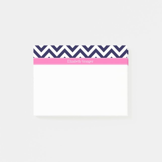 Post-it® Marine Lg Chevron HotPink2 Quatrefeuille Monogramm (Devant)