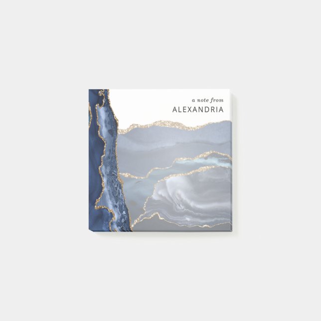 Post-it® Marine moderne Blue Gold Foil Marbre Agate Géode C (Devant)