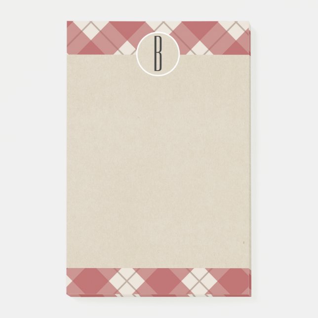 Post-it® Marron Crème Carreaux Kraft Rustique Monogramme In (Devant)