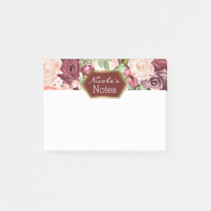 Post-it® Marsala Marron Bordeaux Floral Personnalisé