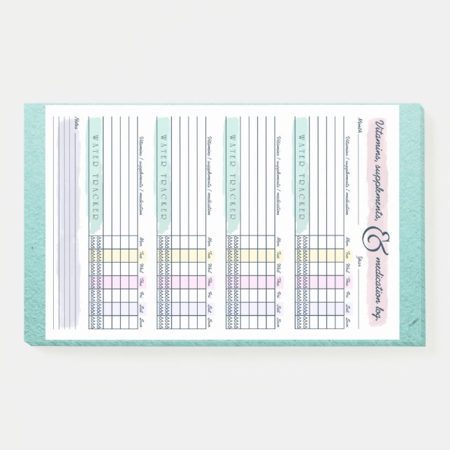 Post-it® Médecine hebdomadaire Vitamine et suivi de l'eau (Devant)