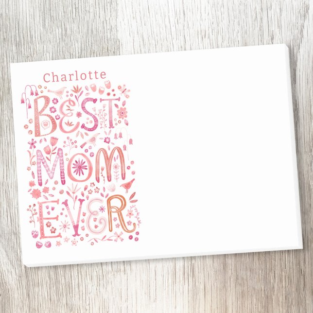 Post-it® Meilleure Maman Personnalisée Nom Floral (Personalized name hand lettered floral Best Mom Ever sticky post it notes)